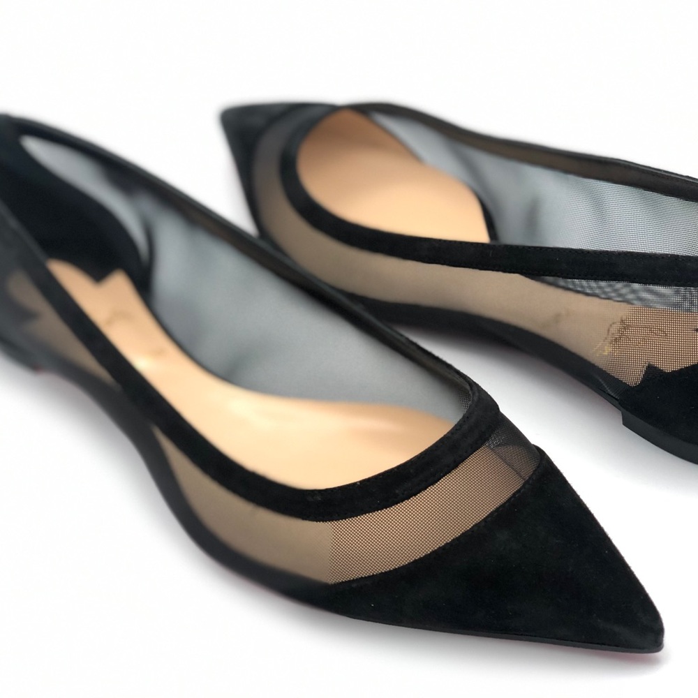 NEW Louboutin Galativi Black Mesh & Suede Flats